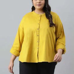 W Lemon Yellow Cotton Regular Fit Shirt-image-59