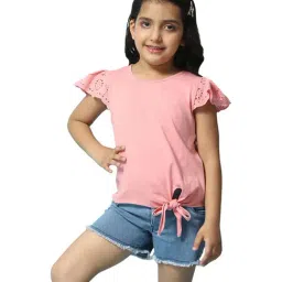 BIBA Girls Peach Cotton Regular Fit T-Shirt-image-88