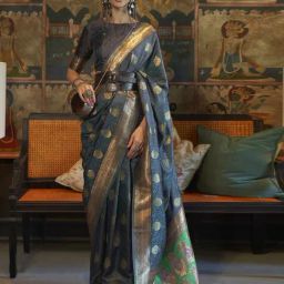 Saree Mall Grey Silk Woven Saree With Unstitched Blouse-picture-45