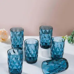 Nestasia high quality geometric design Crystal Blue large tumbler drinkware (Set of 6, each 350 ml)-picture-2