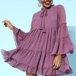 KASSUALLY Lavender Self Design Shift Dress-picture-10