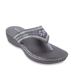 Metro Women's Gun Metal Thong Wedges-image-45