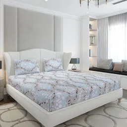 Monte Carlo Grey & Blue Floral Printed 120 TC Queen Bedsheet Set 2.3 m x 2.5 m-image-41