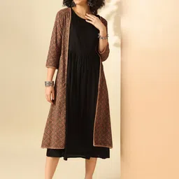 Anouk Round Neck Cotton A-Line Ethnic Dress with Jacket-42