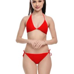 FIMS Red Plain Bra Panty Set-23
