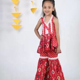 Budding Bees Kids Pink Printed Top, Sharara with Bag-image-14
