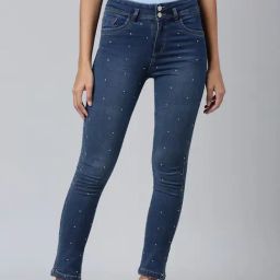 SHOWOFF Blue Denim Embellished Slim Fit Mid Rise Jeans-image-57