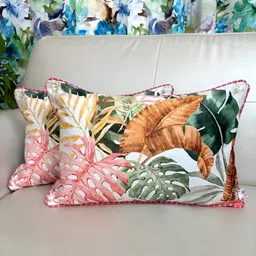 TARA- Sparkling Homes White & Green Set of 2 Floral Velvet Rectangle Cushion Covers-image-82