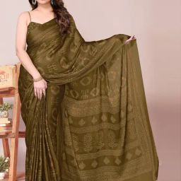 Mirchi Fashion Mustard Chiffon Block Print Saree With Unstitched Blouse-picture-19