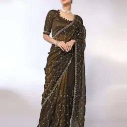 FABMORA Green Embellished Saree With Unstitched Blouse-picture-31