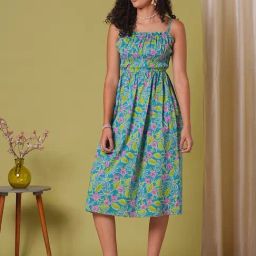 Globus Teal Cotton Floral Dress-image-74