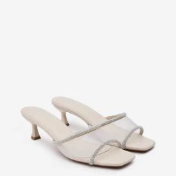 LUNA BLU by Westside Ivory Diamante Embellished Kitten Heel Sandals-image-3