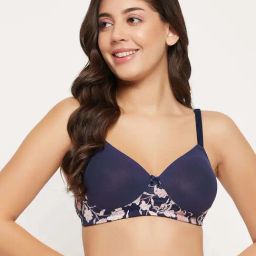 Clovia Blue Floral Print T-Shirt Bra-image-62