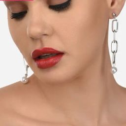 Zaveri Pearls Set of 2 Gold & Silver Contemporary Chain Link Pearl Drop Earrings - ZPFK13374-image-17
