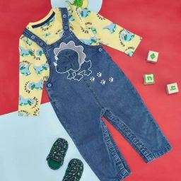 Pantaloons Baby Lime Green & Navy Cotton Printed Dungaree Set-image-15