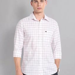 AD by Arvind Light Pink Slim Fit Check Shirt-image-83