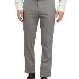 Turtle Grey Slim Fit Chequered Trousers-image-91