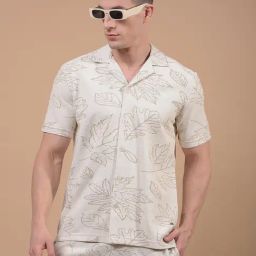 Crimsoune Club Beige Blended Slim Fit Floral Casual Shirt-image-76