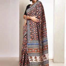 Unnati Silks Black & Pink Cotton Printed Saree With Unstitched Blouse-image-66