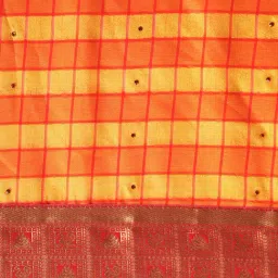 LADUSAA Yellow & Orange Check Saree With Blouse image 4