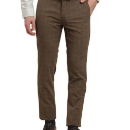 Turtle Brown Ultra Slim Fit Chequered Trousers-image-14