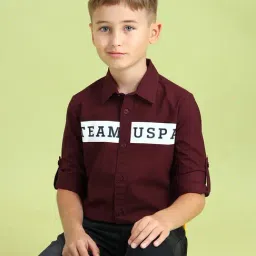 U.S. Polo Assn. Boys Red Cotton Printed Shirt-picture-2
