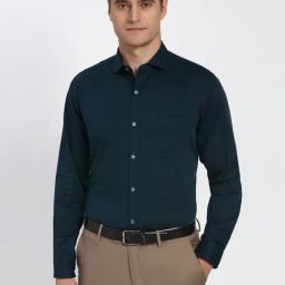 Peter England Navy Cotton Regular Fit Checks Shirt-image-107