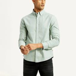 Levi's Light Green Cotton Slim Fit Striped Shirt-picture-30
