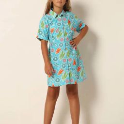 VERO MODA GIRL Blue Cotton Printed Dress-image-57