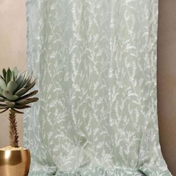 Florida Green & White Floral Printed Velvet Black Out Long Door Curtain-image-55