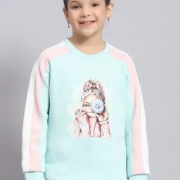Monte Carlo Girls Blue Printed Round Neck Cotton Blend Sweatshirt-image-52