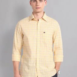 AD by Arvind Yellow Slim Fit Check Shirt-image-84