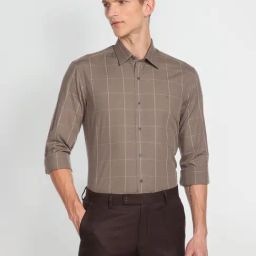 Arrow New York Brown Cotton Slim Fit Checks Shirt-image-19