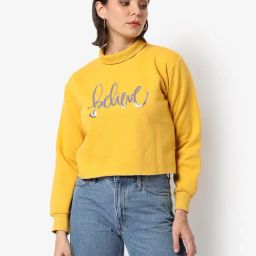 Campus Sutra Yellow Cotton Embellished Crop Sweatshirt-image-73