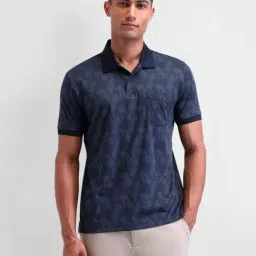 Arrow Blue Cotton Regular Fit Floral Print Polo T-Shirt-picture-21