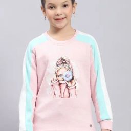Monte Carlo Girls Pink Printed Round Neck Cotton Blend Sweatshirt-image-99