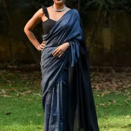 Suta Blue Plain Saree Without Blouse-image-25