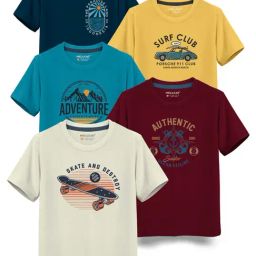 HELLCAT Kids Multicolor Printed T-Shirt (Pack Of 5)-image-91