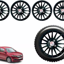 Auto Pearl CBK03 R14 35.56 cm (14 Inch) Press Type Wheel Hubcap with Retention Ring Glossy Black Wheel Cover for Honda Amaze VX Petrol (Set of 4)-image-71