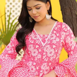 GEKHA Women Printed Regular Thread Work Kurta with Skirt & With Dupatta image 5