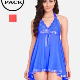 FIMS: Fashion is my Style Red & Blue Lace Work Babydoll With Thong-image-82