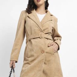 Campus Sutra Beige Cotton Solid Coat-image-83