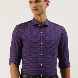 Peter England Men Slim Fit Opaque Checked Formal Shirt-image-98