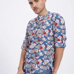 Anouk Rustic Floral Print Pure Cotton Band Collar Roll-Up Sleeves Straight Kurta-image-77