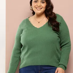 Sztori Plus Size Ribbed Acrylic Pullover-16