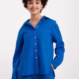 Fablestreet Blue Linen Relaxed Fit Shirt-image-84