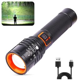 FABUNIK Rechargeable Torch, Aircraft Aluminum Body, Telescopic Zoom, Water Resistant Flashlight with Multiple Light Modes (Black) image 1