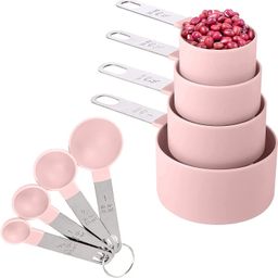Gopendra Measuring Cups & Spoons Set | Nesting Measure Combo Set with Stainless Steel Handle | for Measuring Dry and Liquid Ingredients | Small Teaspoon with Plastic Head (Pink) image 1