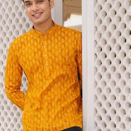 Ethnic India Geometric Printed Mandarin Collar Pure Cotton Straight Kurta-picture-8