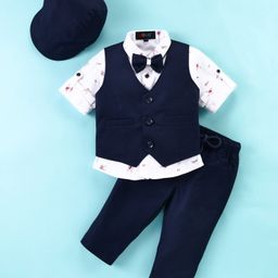 Robo Fry 4 Piece Full Sleeves Printed Party Suit With Bow Waistcoat - Blue-image-54